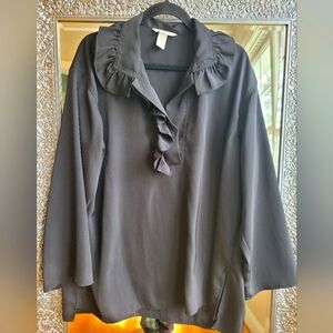 H&M Black Ruffled Women's Top Long‎ Sleeve. M